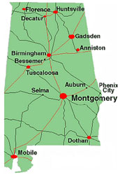 Alabama map showing Gadsden