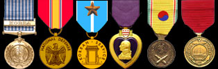 United Nations Service Medal/Korea; National Defense Service Medal; Korean War Service Medal w/1 Bronze Service Star; Purple Heart; Korean Defense Service Medal; Good Conduct Medal